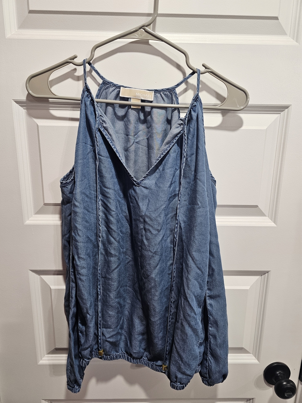 Michael Kors Light Blue Chambray Open Shoulder Top